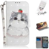 Voor Nokia 2.4 3D Gekleurde Tekening Horizontale Flip Leren Case met Houder & Kaartsleuven & Portemonnee & Lanyard (Leuke Kat)