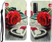 Gekleurde tekening horizontale lederen flip case met houder & kaartsleuf & portemonnee voor Huawei P Smart 2021 / Y7a (rode roos)