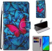 Voor Huawei P smart 2020 Gekleurde Tekening Cross Textuur Horizontale Flip PU Lederen Case met Houder & Kaartsleuven & Portemonnee & Lanyard (Blauw Rood Vlinder)