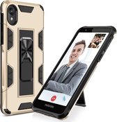 Voor Motorola Moto E6 Soldier Armor schokbestendig TPU + PC magnetische beschermhoes met houder (goud)