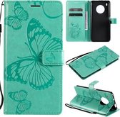 Voor Huawei Y9a 3D vlinders reliëf patroon horizontaal flip lederen tas met houder & kaartsleuf & portemonnee (groen)