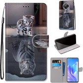 Voor Huawei Enjoy 20 Plus Gekleurde Tekening Cross Textuur Horizontale Flip PU Lederen Case met Houder & Kaartsleuven & Portemonnee & Lanyard (Kat Wordt Tijger)