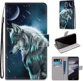 Voor Nokia 2.4 Gekleurde Tekening Cross Textuur Horizontale Flip PU Lederen Case met Houder & Kaartsleuven & Portemonnee & Lanyard (Peinzende Wolf)