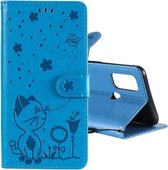 Voor OPPO A53 (2020) / A53s Cat Bee Embossing Pattern Schokbestendige horizontale flip lederen tas met houder & kaartsleuven & portemonnee (blauw)