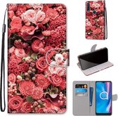 Voor Alcatel 1SE 2020 Gekleurde Tekening Cross Textuur Horizontale Flip PU Lederen Case met Houder & Kaartsleuven & Portemonnee & Lanyard (Roze Rozentuin)