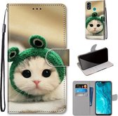 Voor Huawei Honor 9X Lite Gekleurde Tekening Cross Textuur Horizontale Flip PU Lederen Case met Houder & Kaartsleuven & Portemonnee & Lanyard (Frog Kitten)