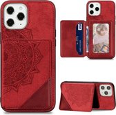 Voor iPhone 12/12 Pro Mandala reliëf magnetisch stoffen hoesje met houder & kaartsleuven & portemonnee & fotolijst (rood)