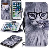 Voor iPhone 8/7 Gekleurd tekeningpatroon Horizontaal Flip TPU + PU lederen hoesje met houder & kaartsleuven & portemonnee & lanyard (Fashion Cat)