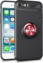 Metalen ringhouder 360 graden roterende TPU-hoes voor iPhone SE 2020 & 8 & 7 (zwart + rood)