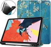 Voor iPad Air 2020 10.9 TPU Gekleurde Tekening Horizontale Flip Leren Case met Drie-vouwbare Houder & Slaap / Wekfunctie (Abrikozenbloem)