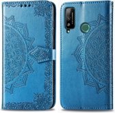 Voor Huawei Honor Play 4T Halverwege Mandala Embossing Patroon Horizontale Flip Leren Case met Houder & Kaartsleuven & Portemonnee & Fotolijst & Lanyard (Blauw)