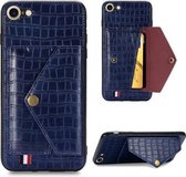Voor iPhone 7 Plus / 8 Plus Krokodilpatroon PU + TPU + PVC Breukvast gsm-hoesje met magnetische onzichtbare houder & houder & kaartsleuven (blauw)