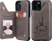 Voor iPhone 11 Pro Skull Head Embossing Pattern Schokbestendige beschermhoes met houder & kaartsleuven & portemonnee (grijs)