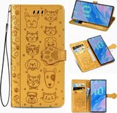 Voor Galaxy Note 10 Pro Leuke kat en hond reliëf horizontale flip lederen tas met beugel / kaartsleuf / portemonnee / lanyard (geel)