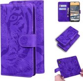 Voor Nokia 5.3 Tiger Embossing Pattern Horizontale Flip Leather Case met houder & kaartsleuven & portemonnee (paars)