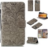 Voor Huawei Honor 9X Lite Kanten Bloem Horizontale Flip Leren Case met Houder & Kaartsleuven & Portemonnee & Fotolijst (Grijs)