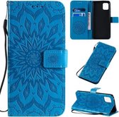 Voor Galaxy A81 / M60S / Note10 Lite Geperst afdrukken Zonnebloempatroon Horizontale flip PU lederen tas met houder & kaartsleuven & portemonnee & lanyard (blauw)