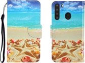 Voor Galaxy A21 Gekleurde tekening Horizontale flip lederen tas met houder & kaartsleuf & portemonnee (pentagram)