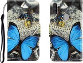 Voor Galaxy M11 Gekleurde tekening Horizontale flip lederen tas met houder & kaartsleuf & portemonnee (een vlinder)
