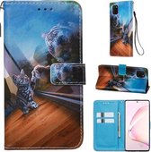 Voor Galaxy M60s Gekleurde Tekening Patroon Plain Weave Horizontale Flip Leren Case met Houder & Kaartsleuf & Portemonnee & Lanyard (Spiegel Kat)