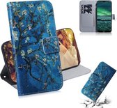 Voor Nokia 2.3 Gekleurde tekening Horizontale flip lederen tas met houder & kaartsleuf & portemonnee (abrikoos)