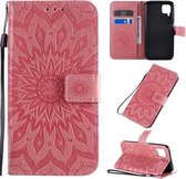 Voor Huawei P40 Lite / Nova 6 se Geperst Afdrukken Zonnebloempatroon Horizontale Flip PU Lederen Case met Houder & Kaartsleuven & Portemonnee & Lanyard (Roze)