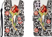 Voor Huawei P40 Lite 3D Gekleurde Tekening Horizontale Flip Leren Case met Houder & Kaartsleuf & Portemonnee (Schroef Rose Bloem)