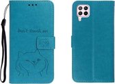 Voor Huawei P40 Lite reliëf Shiba Inu links en rechts lederen tas met standaard & kaartsleuf & sallet (blauw)