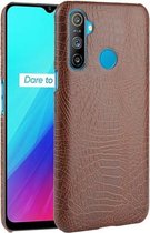 Voor OPPO Realme C3 met vingerafdrukgat Schokbestendige krokodiltextuur PC + PU-hoes (bruin)