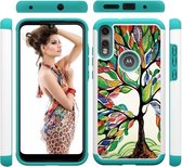 Voor Motorola Moto E7 Gekleurd tekeningpatroon PU Skinny + TPU beschermhoes (kleurrijke boom)