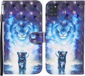 Voor Samsung Galaxy A21s Gekleurde tekening patroon Horizontale flip lederen tas met houder & kaartsleuven & portemonnee (leeuw)