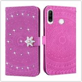 Voor Huawei P30 Lite Geperst Afdrukken Steken boorpatroon Horizontaal Flip PU-lederen Case met Houder & Kaartsleuven & Portemonnee & & Lanyard (Violet)