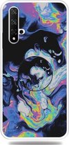 Voor Huawei Honor 20 reliëf gelakt marmer TPU beschermhoes met houder (diep paars)