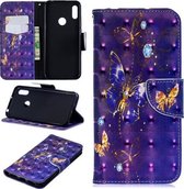 3D Gekleurde Tekening Patroon Horizontale Leren Flip Case voor Huawei Y6 / Y6 Pro, met Houder & Kaartsleuven & Portemonnee (Paarse Vlinder)