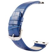 Kakapi voor Apple Watch 42 mm krokodil textuur klassieke gesp lederen horlogeband met connector (blauw)