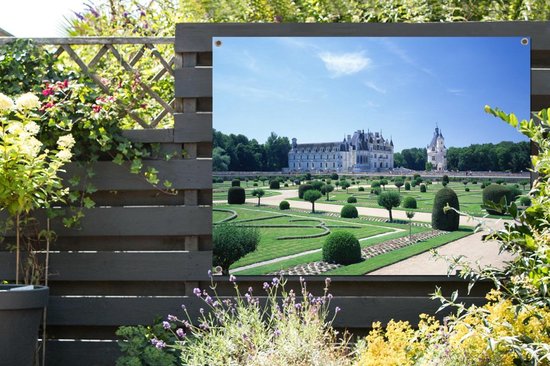 Affiche jardin - Toile jardin - Posters de jardin extérieur - Journée ensoleillée au Kasteel de Chenonceau en France - 120x90 cm - Jardin