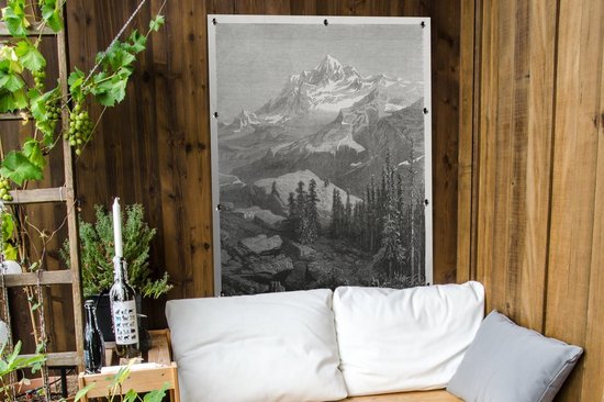 Affiche de jardin - Toile de jardin - Posters de jardin extérieur - Une illustration antique du mont Everest de 1877 - 90x120 cm - Jardin