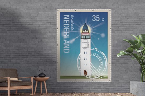 Illustration d'un tampon avec affiche de jardin Enschede 120x160 cm - Toile de jardin / Toile d'extérieur / Peintures d'extérieur (décoration de jardin) XXL / Groot format!