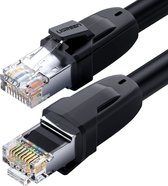 By Qubix internetkabel - 1m UGREEN CAT8 Rond Ethernet LAN netwerk kabel (25Gbps) - Zwart - RJ45 - UTP kabel