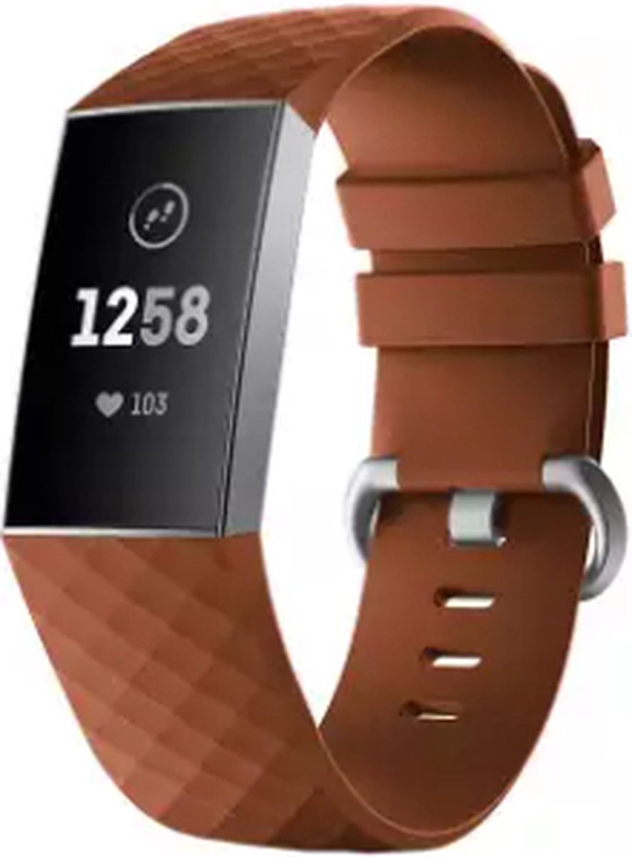 Geschikt voor Fitbit Charge 4 silicone band - bruin - Maat S