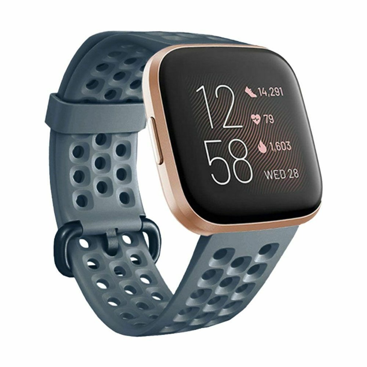 geschikt voor Fitbit Versa siliconen bandje met gaatjes - Grijsblauw - Maat L