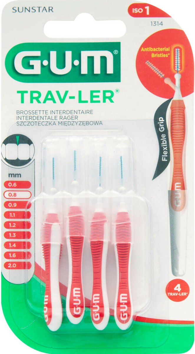 3x GUM Trav-Ler Ragers Rood 0.8mm blister à 4 stuks