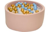 Ballenbak Roze 90x40 met 250 ballen Babyblauw, Transparant, Goud