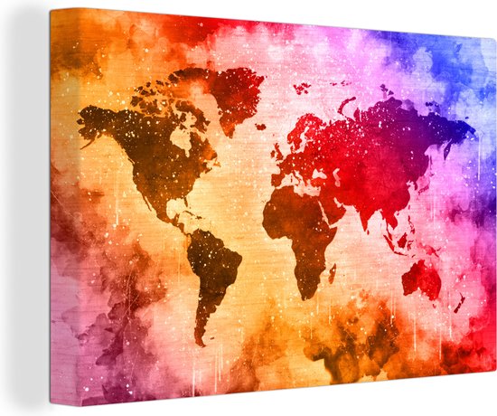 Wereldkaart aux couleurs chaudes de la peinture sur fond avec motif texturé 30x20 cm