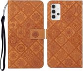 Voor Samsung Galaxy A32 4G etnische stijl reliëf patroon horizontale flip lederen tas met houder & kaartsleuven & portemonnee & lanyard (bruin)