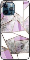 Abstract Marble Pattern Glass beschermhoes voor iPhone 11 Pro (Rhombus Grey Purple)