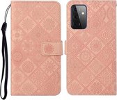 Voor Samsung Galaxy A72 5G / 4G etnische stijl reliëf patroon horizontale flip lederen tas met houder & kaartsleuven & portemonnee & lanyard (roze)