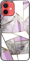 Abstract Marble Pattern Glass beschermhoes voor iPhone 12 mini (Rhombus Grey Purple)