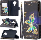 Voor Nokia 5.4 Gekleurde Tekening Patroon Rits Horizontale Flip Lederen Case met Houder & Kaartsleuven & Portemonnee & Lanyard (Grote Vlinder)