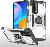 Voor Huawei P Smart (2021) / Y7a Magnetisch pantser Schokbestendig TPU + pc-hoesje met metalen ringhouder (zilver)